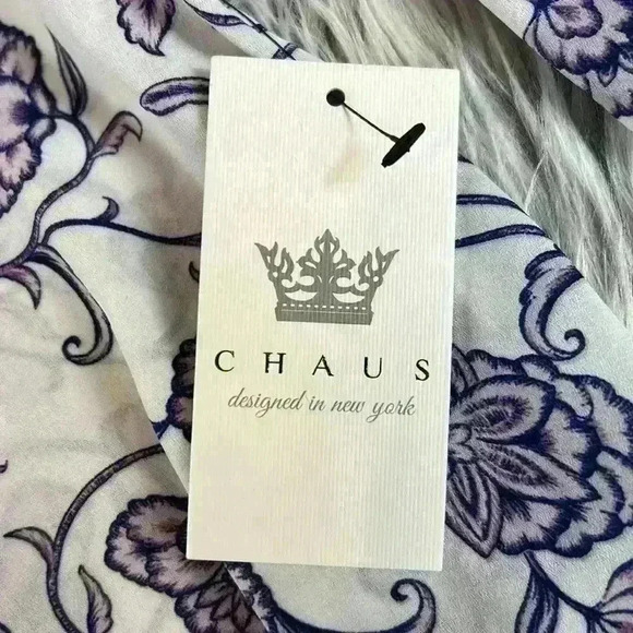 Chaus Purple Wisteria Ice Floral Print V-Neck Balloon sleeve Blouse, M - Picture 4 of 13